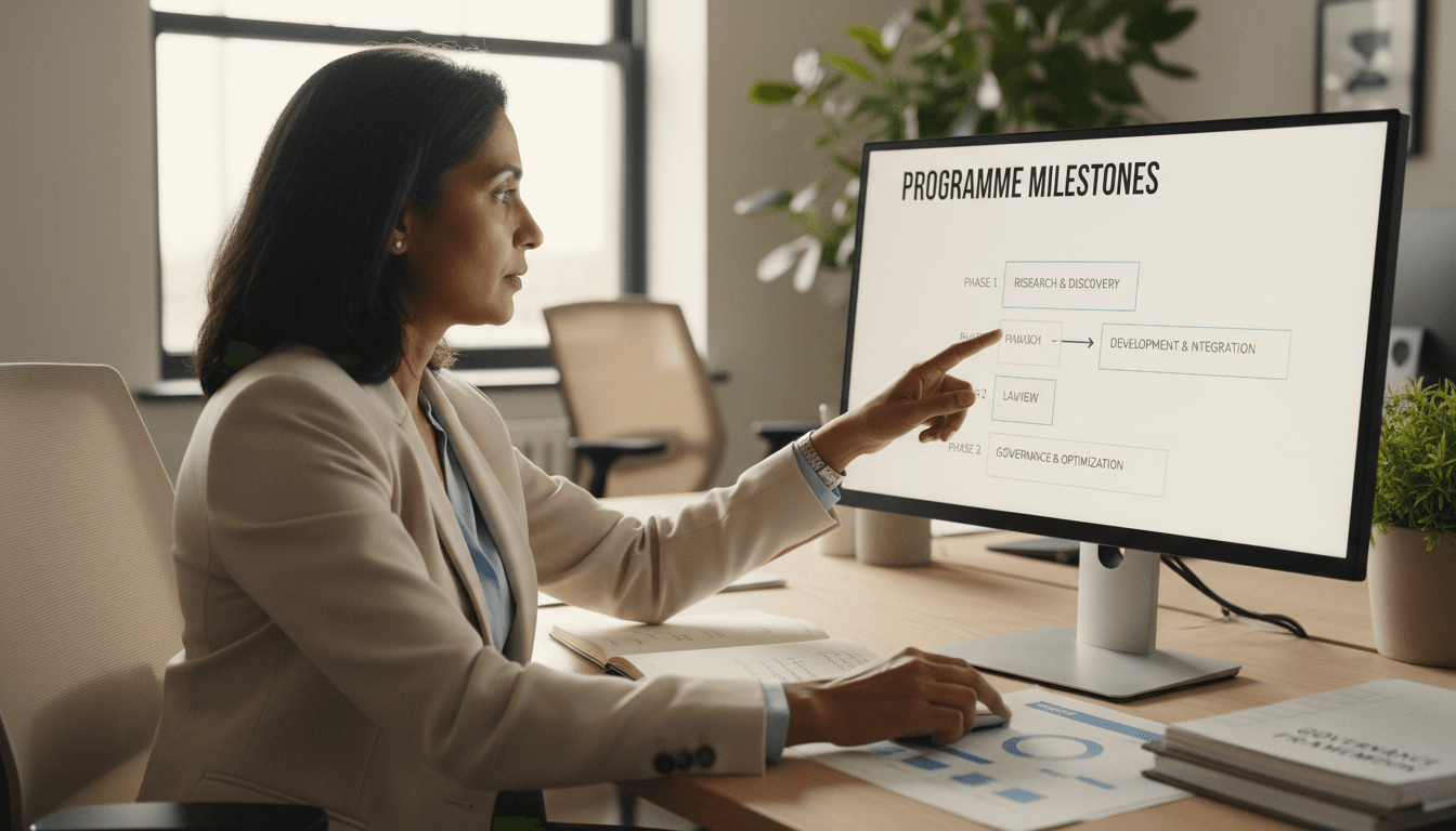 Senior programme leader reviewing multi-country initiative roadmap